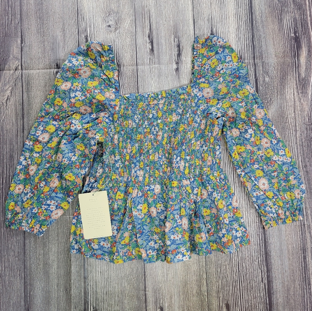 Trovata Birds Of Paradis NWT Alize Smocked Square Neck Floral Blouse - Picture 8 of 12